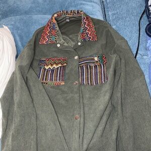 SHEIN Olive Green Utility Jacket with Multicolor Accents